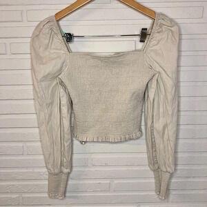 Gianni Bini Neutral Square Neck Smock Long Sleeve Crop Top, Women’s Size Medium